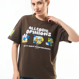 Bewakoof Heavy Duty 1.0 Women Brown Allergic To Opinion Graphic Printed Oversized T-shirt-picture-25