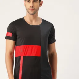 ACTOHOLIC Men Black & Charcoal Grey Colourblocked Round Neck Asymmetric T-shirt-picture-20