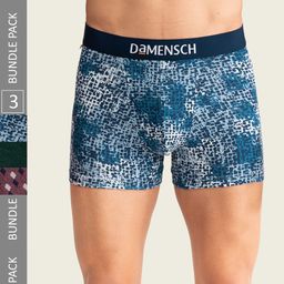 DAMENSCH Men Pack of 3 Deo-Soft Anti-Fade Anti Bacterial Trunks DAM-NE-CTPT-T-SHB-FBG-ERR-11