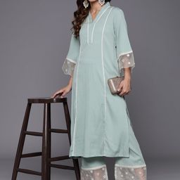 Varanga Women Regular Silk Crepe Kurta with Trousers-picture-46