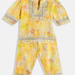 Readiprint Girls Floral Printed Gotta Patti Pure Cotton Kurti With Pyjamas-picture-13