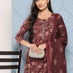 Yufta Floral Printed Regular Gotta Patti Pure Cotton Kurta with Trousers & Dupatta-14