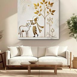 999Store Brown & Gold Toned Lord Ganesha Printed Canvas Wall Art-picture-5