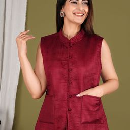 Vasjac Floral Printed Mandarin Collar Sleeveless Reversible Quilted Jacket-image-75