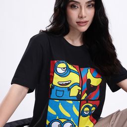 Minions by Kook N Keech Women Minions Printed Oversized Pure Cotton T-shirt-image-23
