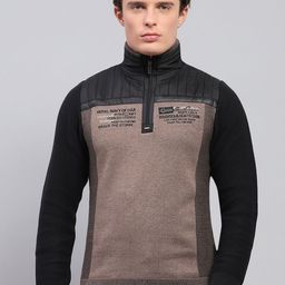Monte Carlo Men Typography Printed Cotton Pullover with Zip Detail Detail-image-37