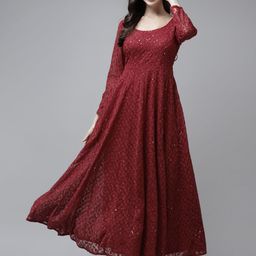 PANIT Women Red Ethnic Motifs Embroidered Ethnic Maxi Dress-picture-45
