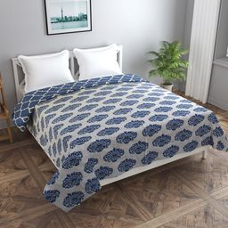 Trance home Linen Damask Blue 210 GSM Pure Cotton Reversible Double Bed Size Dohar-image-42