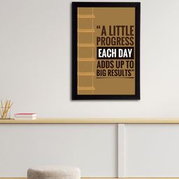 eCraftIndia Brown & White "A Little Progress Each Day Adds Up To Big Results" Quote Matt Texture UV Art Painting image 3