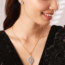 Rubans Gold-Plated Handcrafted Zircon Stone Studded Peacock Jewellery Set-43