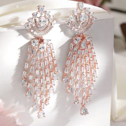 Rubans Rose Gold Plated High Quality Cubic Zirconia Studded Floral Drop Earring-7