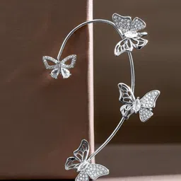 rubans voguish Rubans Rhodium Plated Cubic Zirconia Studded Butterfly Design Statement Ear Cuff image 3