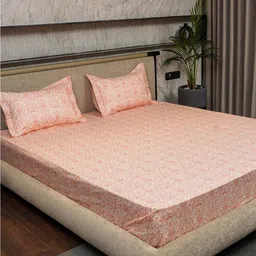URBAN SPACE Serene Pink & White Printed Cotton 200 TC Single Bedsheet with Pillow Cover-image-5