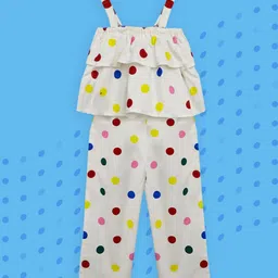 A T U N Girls Cream-Coloured & Yellow Printed Basic Jumpsuit-image-3