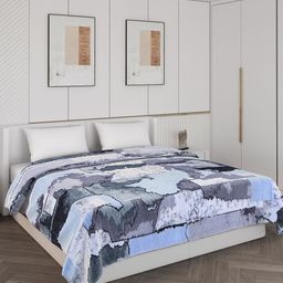 Monte Carlo Purple & White Abstract Printed Mild Winter 600 GSM Double Bed Blanket-65