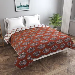 Trance home Linen Damask Clay Red 210 GSM Pure Cotton Reversible Double Bed Size Dohar-image-91