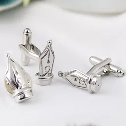 PELUCHE Silver-toned The Writer's choice Cufflink & Lapel Pin Gift Set-image-15