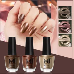 MI FASHION Set of 3 High Shine Long-Lasting Nail Lacquer 12 ml Each - Metallic Coffee 04 - Brown Coffee 05 - Light Golden 13-29