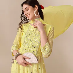 Sangria Green & White Geometric Embroidered Georgette A-Line Kurta With Palazzos & Dupatta image 4