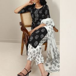 Libas Women Ethnic Motifs Printed Regular Kurta with Salwar & With Dupatta image 3