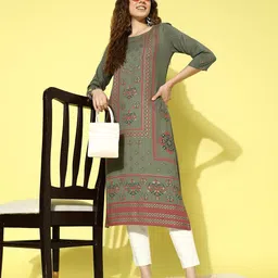 all about you Women Green & Pink Ethnic Motifs Printed Kurta-picture-24