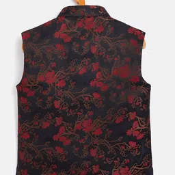 JBN Creation Boys Red & Black Woven Design Regular-Fit Nehru Jacket image 3