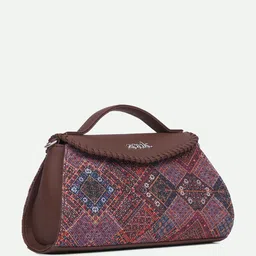 ZOUK Bhuj Rabari Abstract Printed Structured Jute Sling Bag with Cut Work image 3