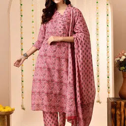 Anouk Women Ethnic Motifs Printed Regular Pure Cotton Kurta with Trousers & With Dupatta-image-58