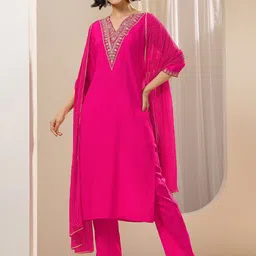 gerua by libas Libas Women Floral Yoke Design Regular Sequinned Kurta with Trousers & With Dupatta image 2