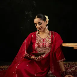 Indo Era Round Neck Ethnic Embroidered Sequinned Kurta with Trouser & Dupatta-34