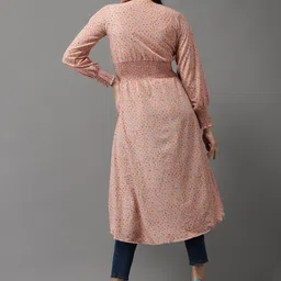 SHOWOFF Peach-Coloured & Grey Geometric Print Crepe High-Low Longline Top image 2