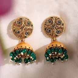 ADIVA Gold-Plated Artificial Stones Studded And Beaded Dome Shaped Jhumkas image 3