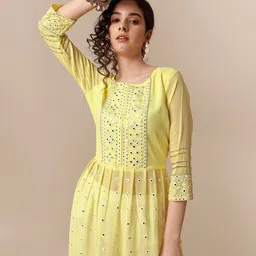Sangria Green & White Geometric Embroidered Georgette A-Line Kurta With Palazzos & Dupatta image 3