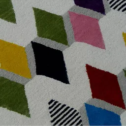 MRIC White Geometric Hand-Tufted Rectangular Woollen Carpet image 2