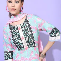 Vishudh Women Blue Floral Printed Kurta with Palazzos & With Dupatta image 3
