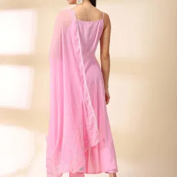 DIVINATION Women Shoulder Strap Empire Kurta with Trousers & With Dupatta image 2