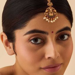 Kushal's Fashion Jewellery Gold-Plated Stone Studded & Beaded Maang Tikka Head Jewellery-2