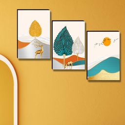 Myntra Elegant Homes Blue & White 3 Pieces Birds and Animals Tree & Deer Wall Art-image-69