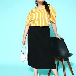 Berrylush Curve Women Plus Size Vertical Striped Puff Sleeve Top-picture-51