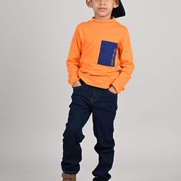 TALES & STORIES Boys Orange & Blue Turtle Neck Cotton T-shirt-picture-14