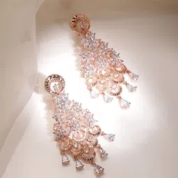 Rubans Rose Gold-Plated & White Zircon Classic Drop Earrings-19