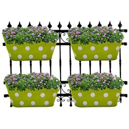 Garden Deco 4 Pieces Green & White Polka Dots Printed Double Hook Metal Planters-14