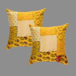 HANDICRAFT PALACE Yellow & Brown Set of 5 Embroidered Square Cushion Covers-3