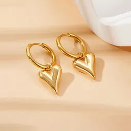 Designs & You Stainless Steel Gold-Plated Heart Shaped Charm Hoop Earrings image 3