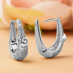 Rubans Rhodium-Plated Cubic Zirconia Studded Statement Mini Hoop Earrings image 5