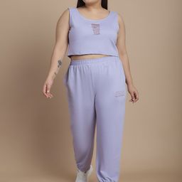Rigo Plus Size Printed Crop Top With Joggers Co-Ords Set image 5
