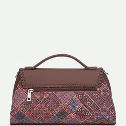 ZOUK Bhuj Rabari Abstract Printed Structured Jute Sling Bag with Cut Work image 2