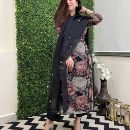 Anni Designer Floral Printed Regular Thread Work Kurta With Trousers & Dupatta image 3