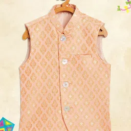 YK Boys Peach Ethnic Self Pattern Buti Nehru Jacket-picture-4