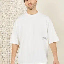 Styli White Cotton Back Printed Applique Patch Boxy Fit Tee-image-68